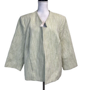 Kasper Open Front Blazer Jacket Plus sz 20W Lime Green Tweed Career Wedding Suit